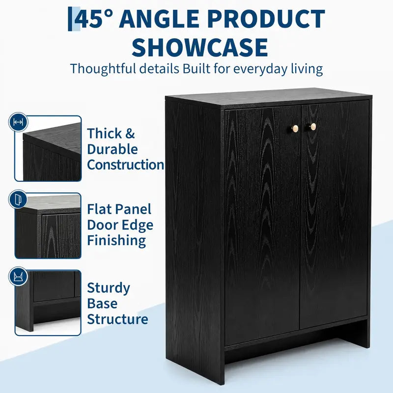 Slim 5-Tier Entryway Shoe Cabinet with Double Doors - Space Saving Storage