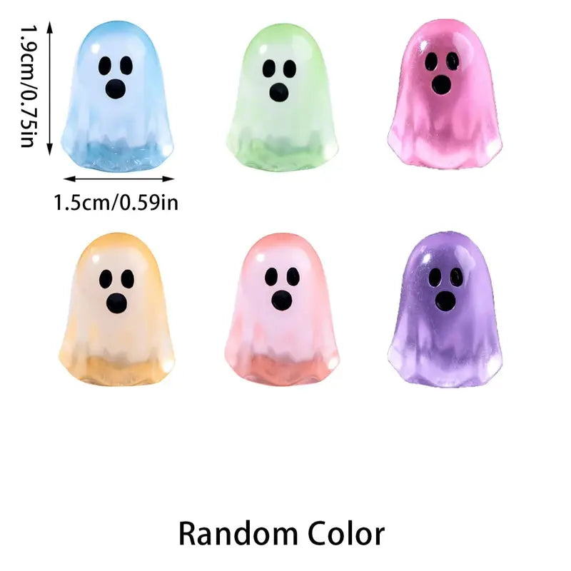 Multicolor Luminous Ghost Miniature Resin Figurines - Halloween Decor Set of 10/20