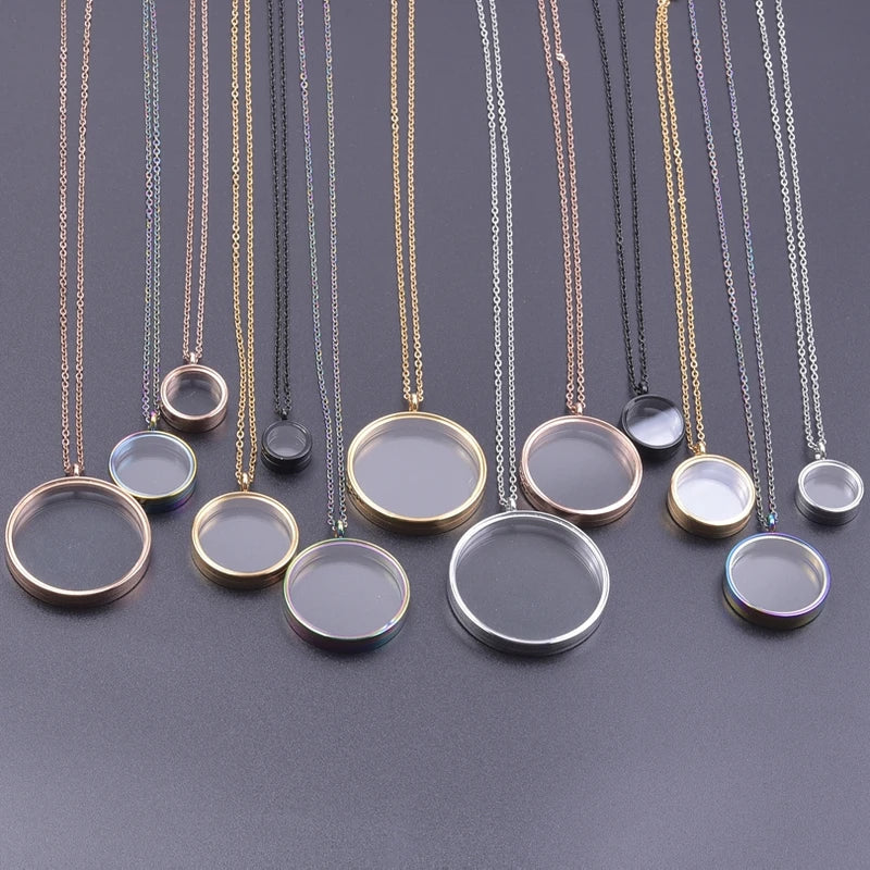 Memory Photo Locket Pendant Necklace with Floating Charm for Jewelry Women Men