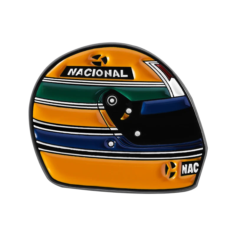 Racing Helmet Enamel Lapel Pin - Aryton Senna Motorsport Brooch Gift