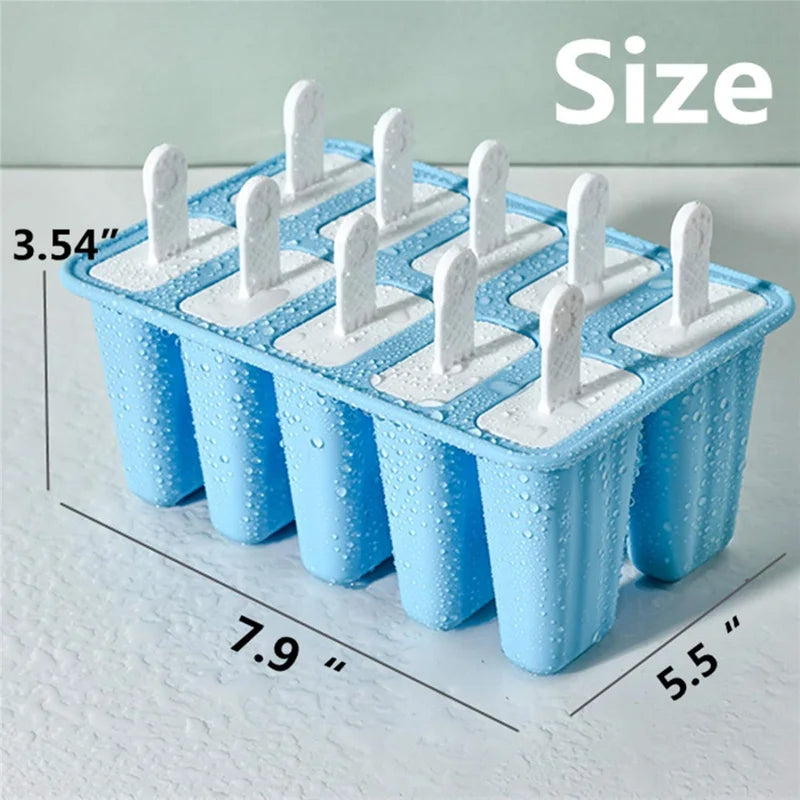 Silicone Ice Pop Molds Set - 10 Pieces BPA-Free Reusable Freezer & Oven Safe