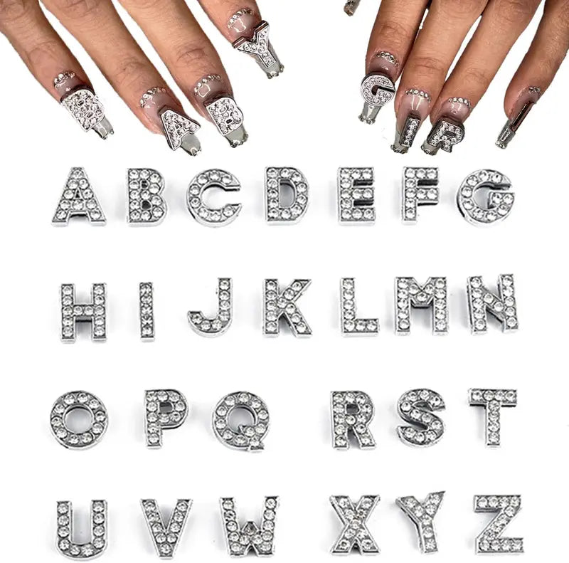 DIY Alphabet Nail Art Charms 26-Piece Silver Alloy Letter Decorations for Creative Nail Designs