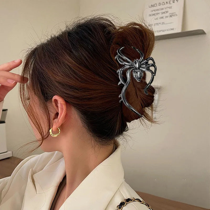 Black Spider Hair Claw Clips Gothic Metal Hair Accessories Strong Hold Punk Style