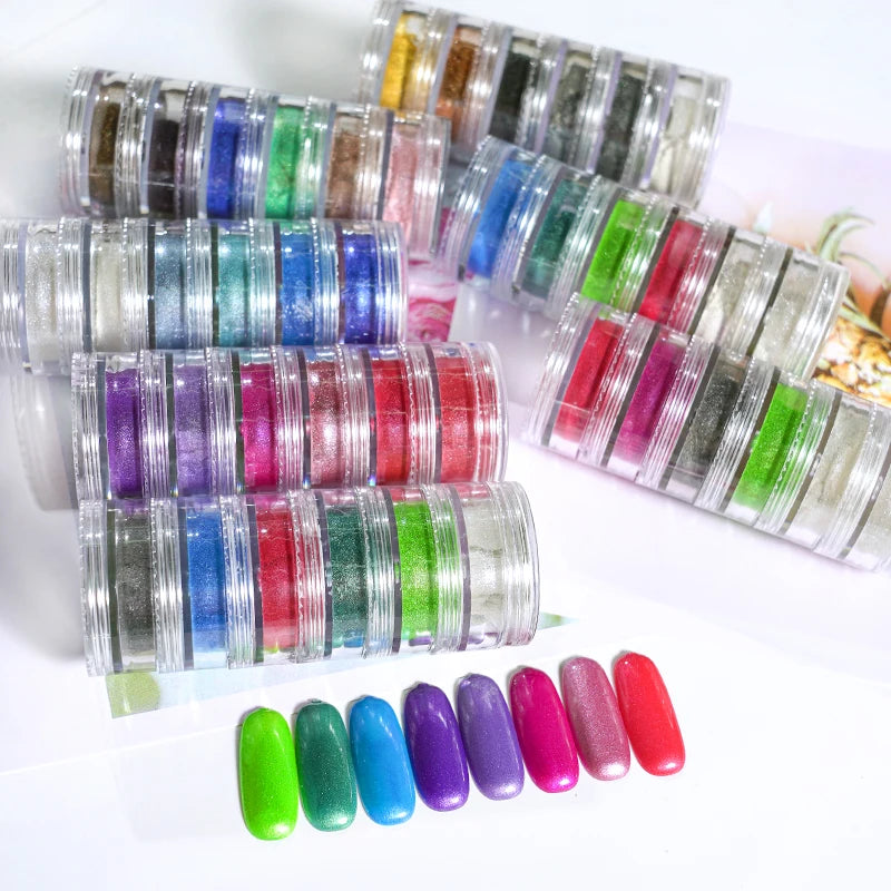 Neon Nail Art Powder Set 12 Pots Fluorescent Glitter for Manicure & Body