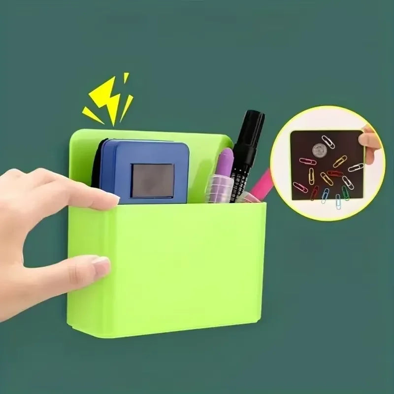 Magnetic Refrigerator Storage Box with Marker Holder – Plastic Organizer for Kitchen & Office