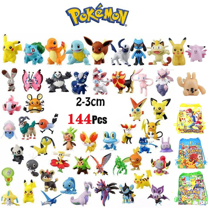 144-Piece Pokémon Pikachu Action Figure Toy Set - Mini Anime Collectibles