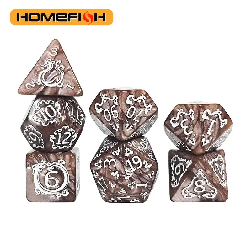 7PCS DND Polyhedral Dice Set with Dragon Pattern for Role Playing Games - Multiple Colors