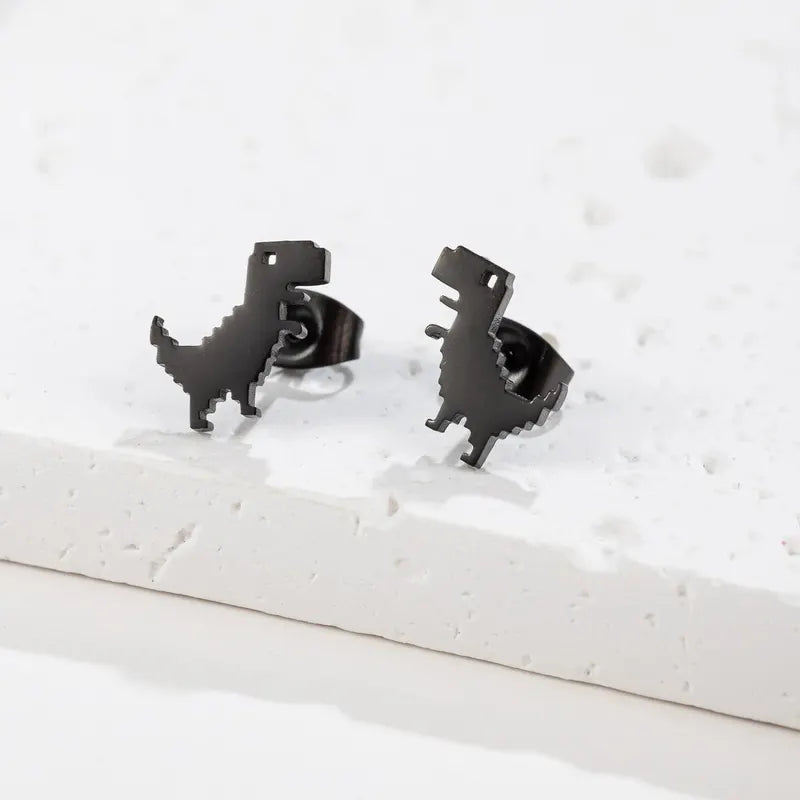 Minimalist Cute Dinosaur Stud Earrings for Women and Girls - Stainless Steel Jewelry Gift Set
