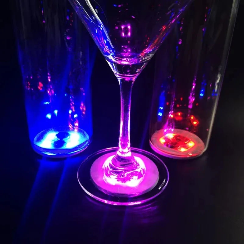 LED Luminous Coaster Sticker Set - Battery Powered Flash Cup Mats for Home Bar Party