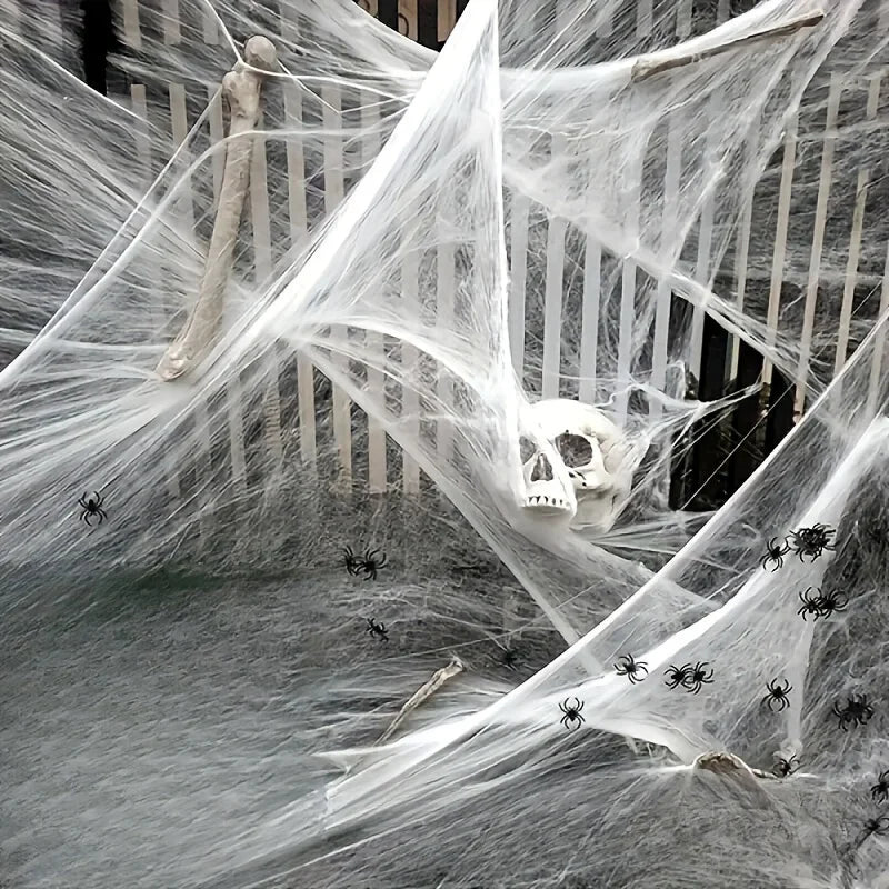 Stretchable Halloween Cobwebs with 2 Spiders Party Decorations for Haunted Houses & Home Decor