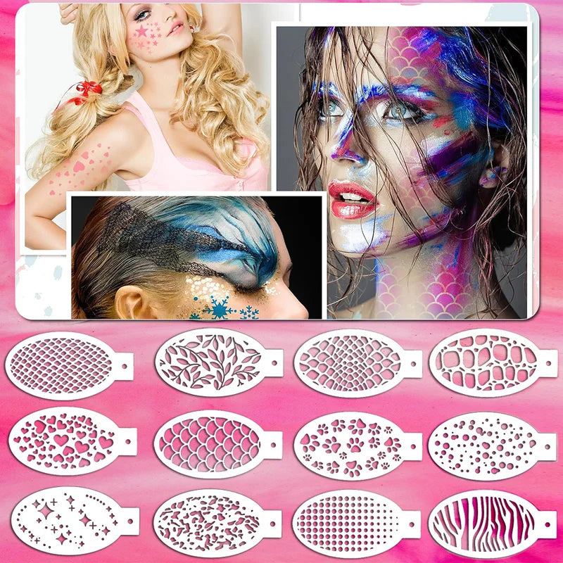Reusable Face Paint Stencils Kit for Body Art & Halloween Makeup