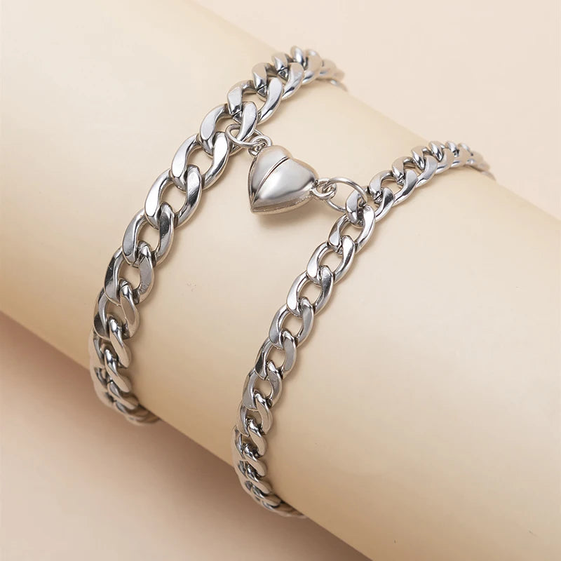 Magnet Couple Bracelets Set Heart Attraction Jewelry Stainless Steel Charm
