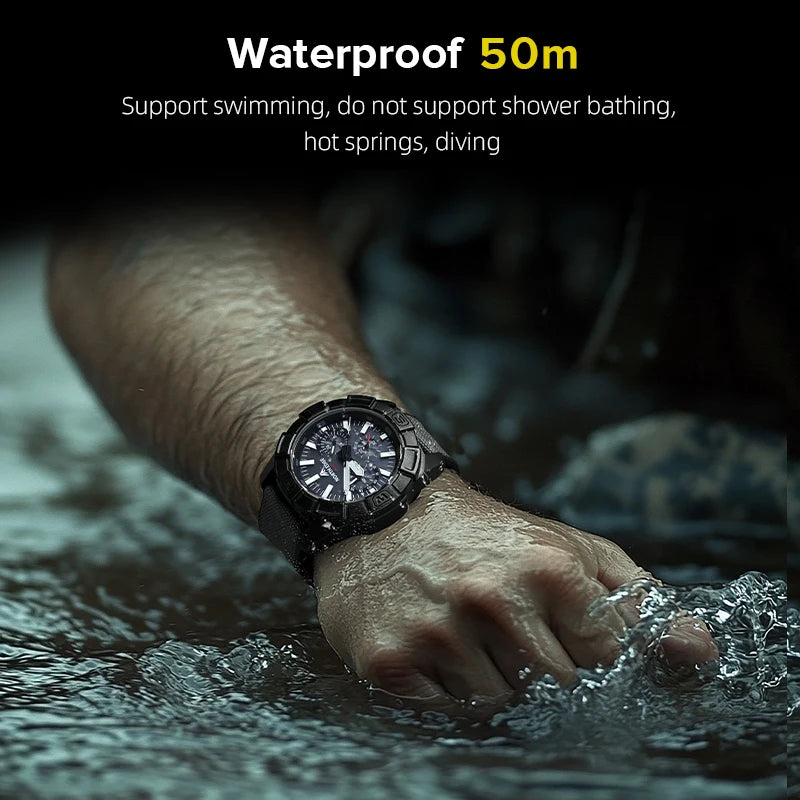 Men's Solar Power Quartz Watch with Stainless Steel Case Waterproof 50M Pilot