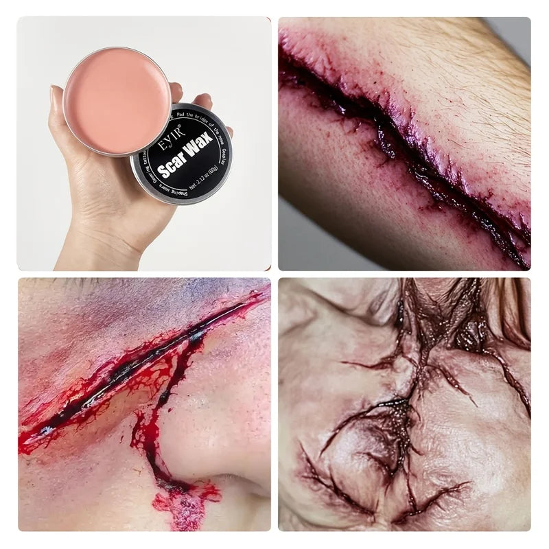 SFX Makeup Kit with Scar Wax Fake Blood & Tools for Halloween Wounds