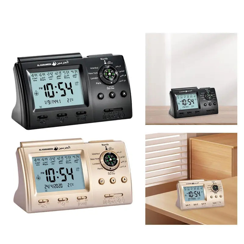 Digital Muslim Prayer Alarm Clock with Temperature & Backlight - Indoor Table Clock