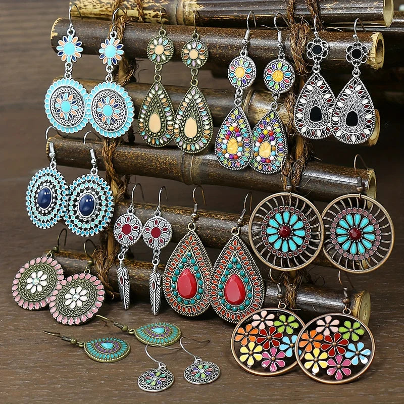 12 Pairs Boho Vintage Style Drop Earrings Set for Women Jewelry Gifts
