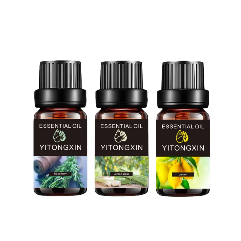 Essential Oil Set 3 Pack - Rosemary, Lemongrass, Lemon 10ml Bottles for Body Massage
