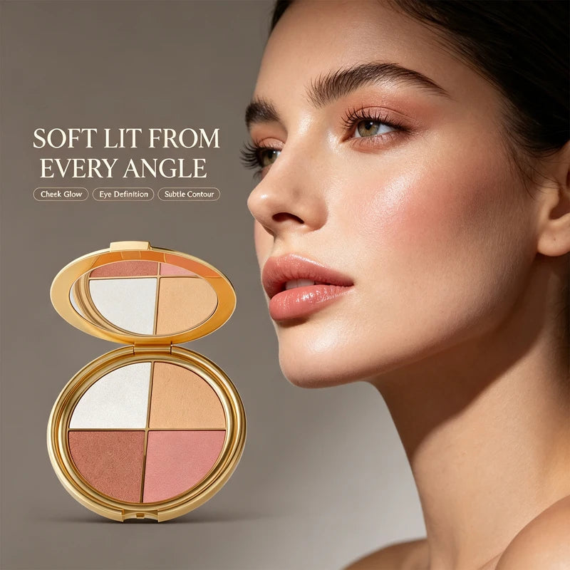 2-in-1 Highlighting Eye & Cheek Palette - Soft Shimmery Tones, Blendable Makeup Kit