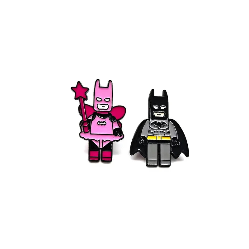 2pcs Cartoon Star Pink Black Bat Love Heart Building Block Pins Backpack Pendant Keychain Gift