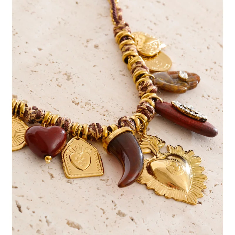 Handmade Resin Heart Pendant Necklace with Stainless Steel Chain & Charm
