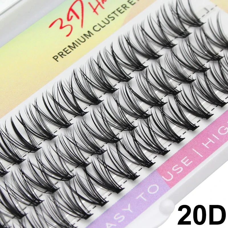 Premium Silk Cluster Eyelash Extensions - Natural Long 3D Volume Fake Lashes