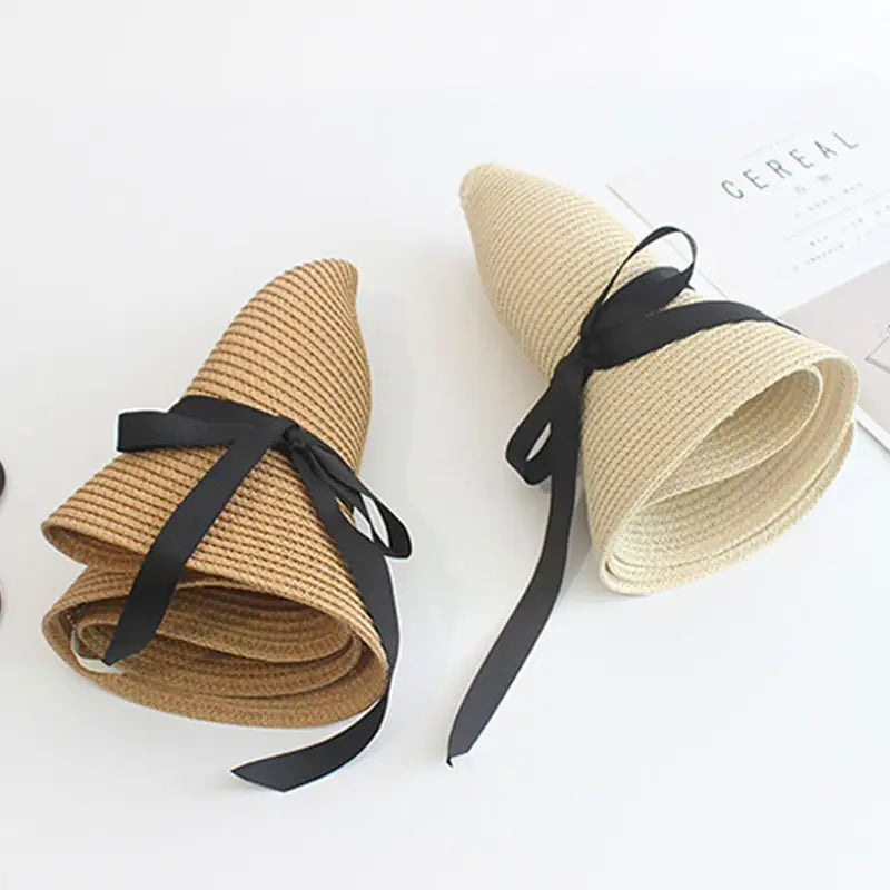 Women's Foldable Straw Sun Hat UPF 50+ Wide Brim Beach Hat for Sun Protection