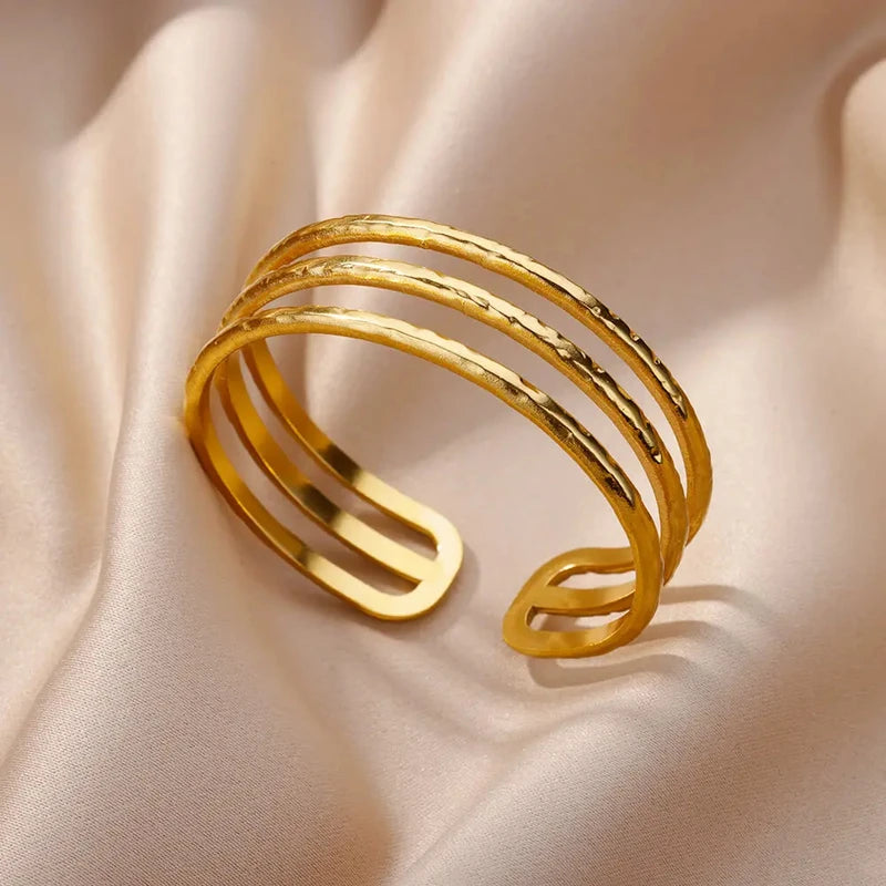 Gold Plated Stainless Steel Multi-Layer Bangles Bracelet for Women 2023