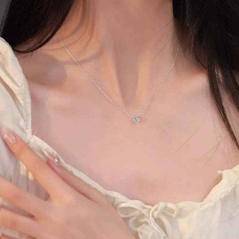 Sterling Silver Zircon Bead Choker Necklace for Women Light Luxury Jewelry