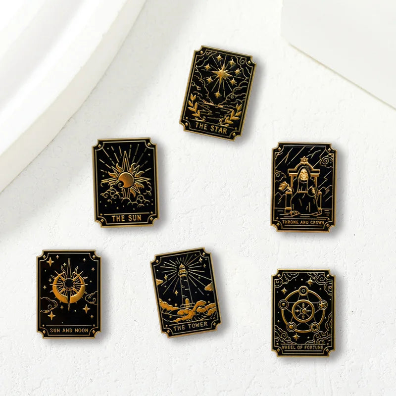 Tarot Constellation Metal Brooch Decorative Badge for Backpack & Clothing