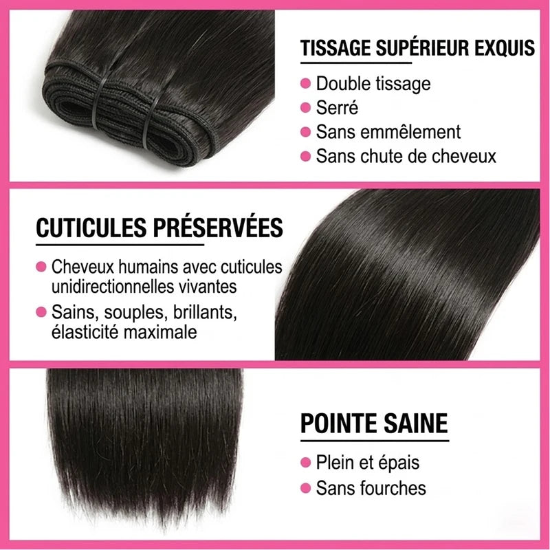 Double Drawn Human Hair Bundles - Brazilian Virgin Hair Extensions 16+ Inches