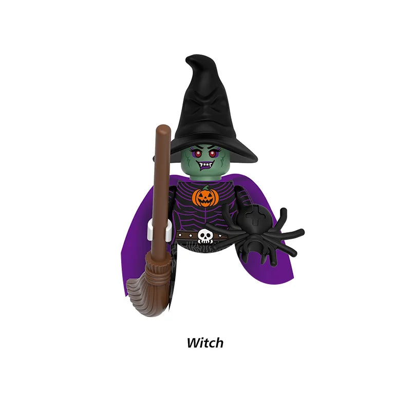 Halloween Werewolf Zombie Pumpkinhead Action Figure Set with Brooms Skulls Bats Collectible Building Blocks