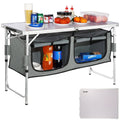 Portable Folding Camping Kitchen Table with Adjustable Heights and Storage