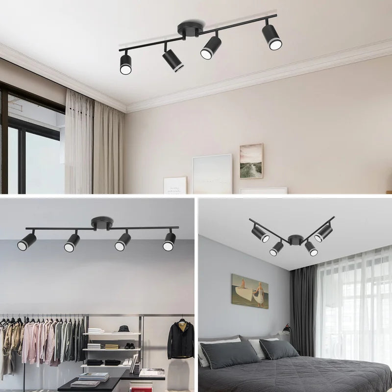 Modern Rotatable Ceiling Track Light with GU10 Bulb Holder - 6-Head LED Chandelier for Kitchen Living Room Home
