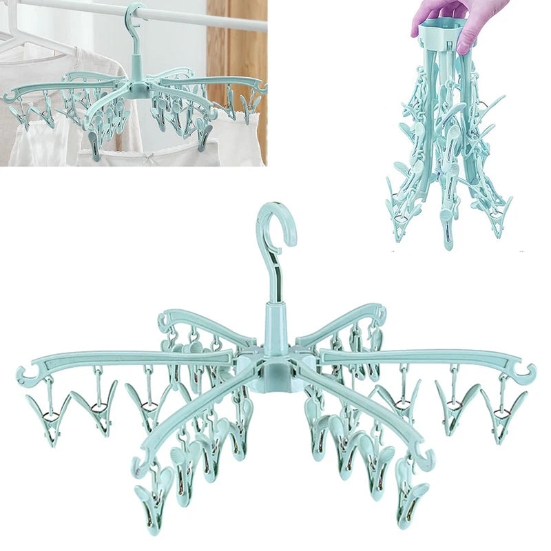 Foldable 24-Clip Rotating Clothes Dryer Rack for Socks and Underwear