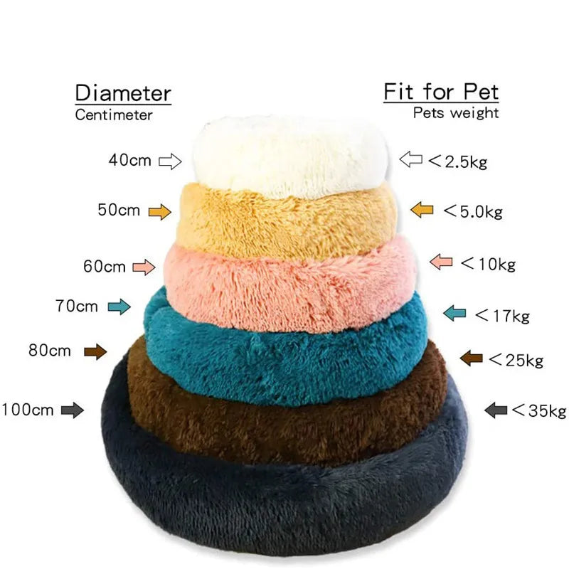 Large Round Pet Bed 40-110cm Super Soft Plush Dog & Cat Bed Winter Warm Sleeping