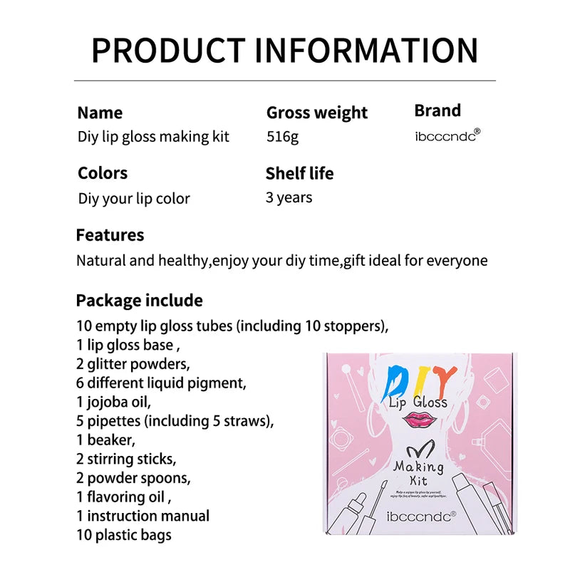 DIY Lip Gloss Making Kit - Natural, Vegan, Glitter & Tint Supplies for Creative Cosmetics