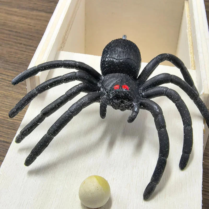 Halloween Prank Wooden Scare Box Trick Spider Hidden Surprise Toy