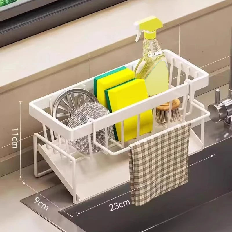 Stainless Steel Kitchen Sink Drain Rack with Drainage System - Multi-Functional Bathroom & Kitchen Organizer