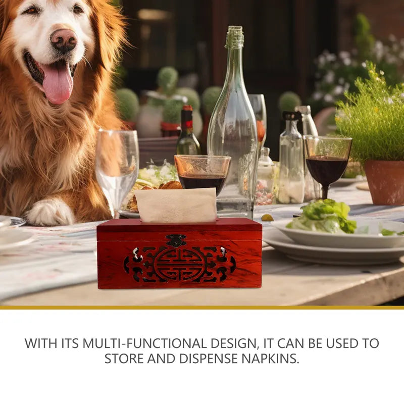 Wood Tissue Box Holder - Retro Elegant Desktop Napkin Dispenser for Home & Office