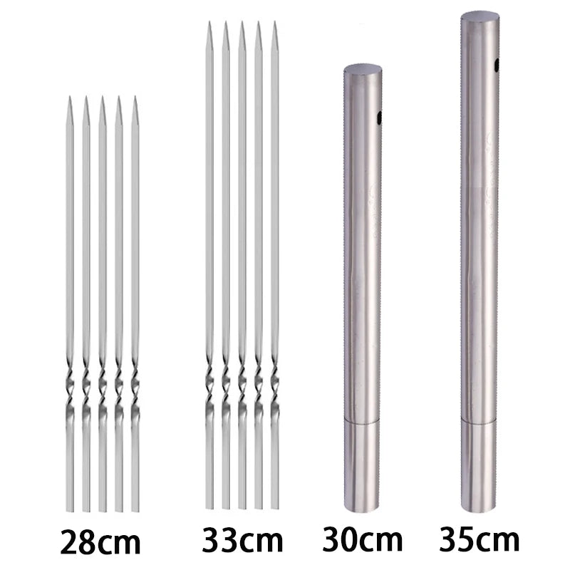 Reusable Stainless Steel BBQ Skewers Set - 10/15 Pcs, Non-Stick, Heat-Resistant for Outdoor Grilling