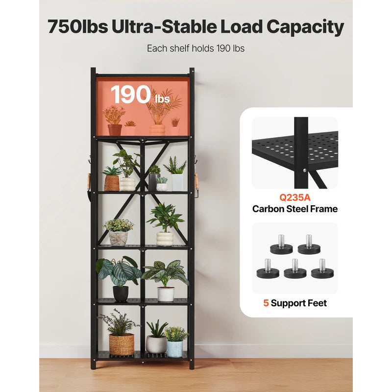 Foldable Mobile Storage Shelf with Wheels & Hooks, Space-Saving Organizer for Kitchen & Home