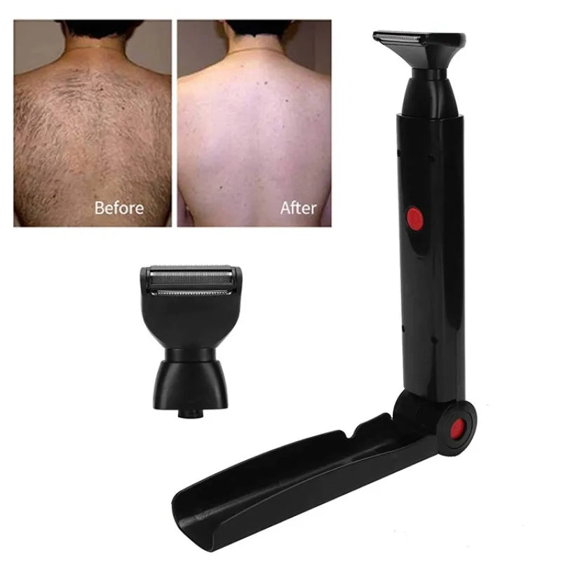 Men's Electric Back Hair Shaver 2-in-1 Facial Trimmer & Body Groomer Rechargeable Foldable Handle
