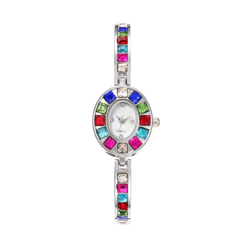Women's Quartz Watch with Colorful Diamond Bracelet - Elegant & Fashionable