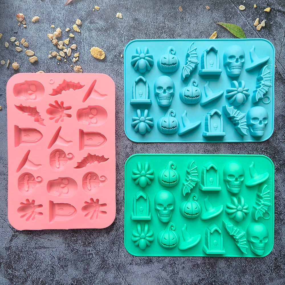 Halloween Silicone Mold Set - Ghost Pumpkin Bat Skull Witch Hat for Baking & Candy Making