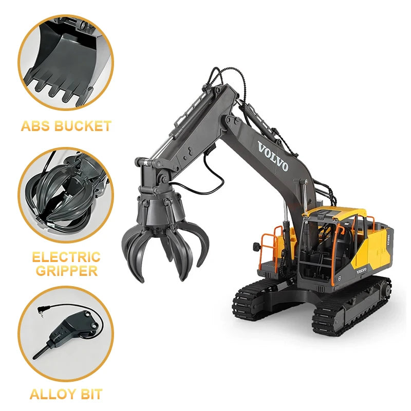RC Excavator 1:16 Scale 3-in-1 Remote Control Crawler Truck with Alloy Body