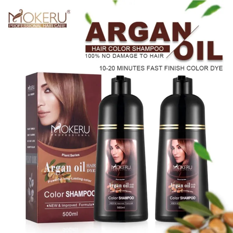 Organic Argan Oil Hair Dye Shampoo for Gray Hair - Long Lasting Color