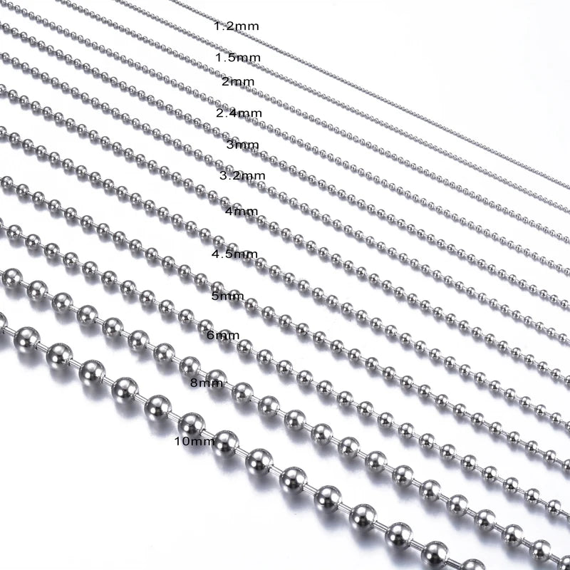 Stainless Steel Ball Chain Necklace & Keychain Set - 10pcs, 15cm-75cm