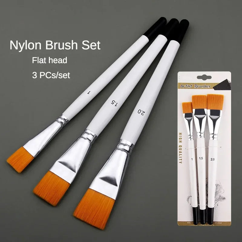 Oil Painting Brush Set 3pcs Large Flat Head Short Rod Nylon Watercolor Acrylic Art Supplies