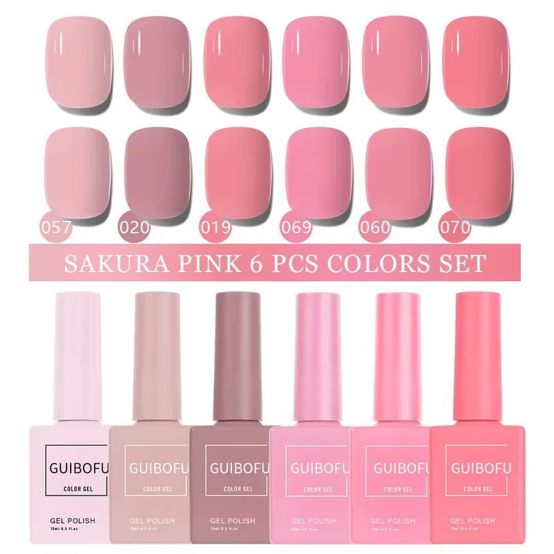 6-Pack 15ml Gel Nail Polish Set Semi-Permanent UV Varnish for Manicure & Nail Art
