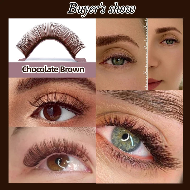 Premium Mink Eyelash Extensions - 32 Rows Brown Chocolate Curl 9-16mm